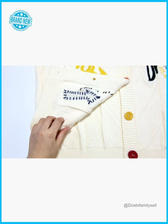 Embroidered Heart Cardigan Sweater Button Down Knitted Y2K Graphic with Pockets - Picture 7 of 7